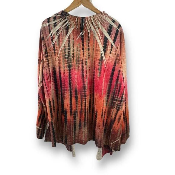 Chicos XL Open Front Lightweight Layering Sweater Red Orange TieDye Hippie Artsy - Picture 2 of 8
